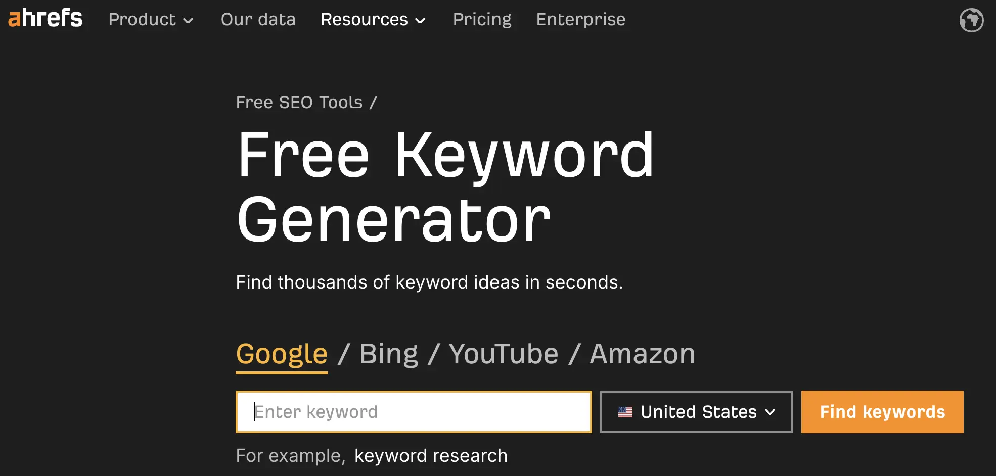 Ahrefs Keyword Generator - bezplatný nástroj